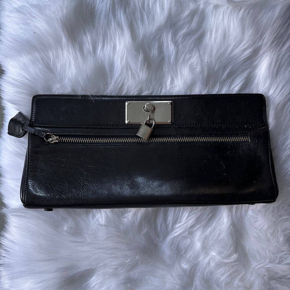 Black Leather Clutch with Silver Hardware